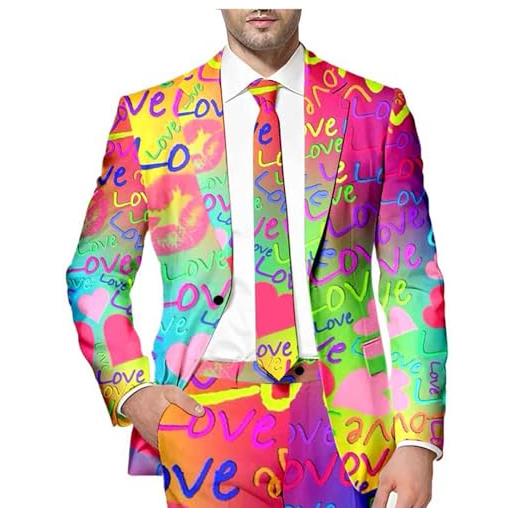ADEYPCGD blazer da uomo collo a scialle slim fit giacca giacca da uomo per san con stampa, stile casual, love rose festival, giacca per incontri sessuali completo felpa (orange, s)