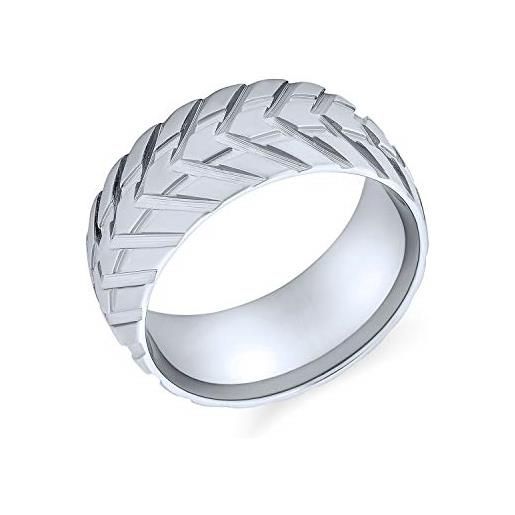 Bling Jewelry uomo meccanico auto racer tire tread band anello per gli uomini per i motociclisti opaco spazzolato tono argento in acciaio inox 8mm