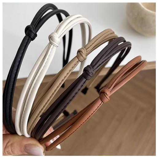 ELicna 5 pcs thin leather headbands for women, cute knotted head bands for women's hair fashion kont headband black brown white headbands for girls womens hair accessories