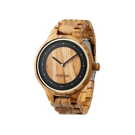 Zeitholz orologio in legno da uomo - modello dohma, fatto a mano d'ulivo naturale 100% con movimento al quarzo - orologio con venature lignee analogico digitale per lui - cinturino regolabile