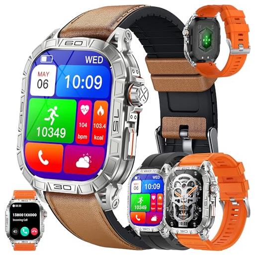 SGDDFIT 2024 nuovo smartwatch uomo con chiamate bluetooth, 1,96'' amoled orologio fitness con 24/7 monitor temperatura corporea sonno e cardiofrequenzimetro, spo2, orologio sportivo 5atm ios android (argento)