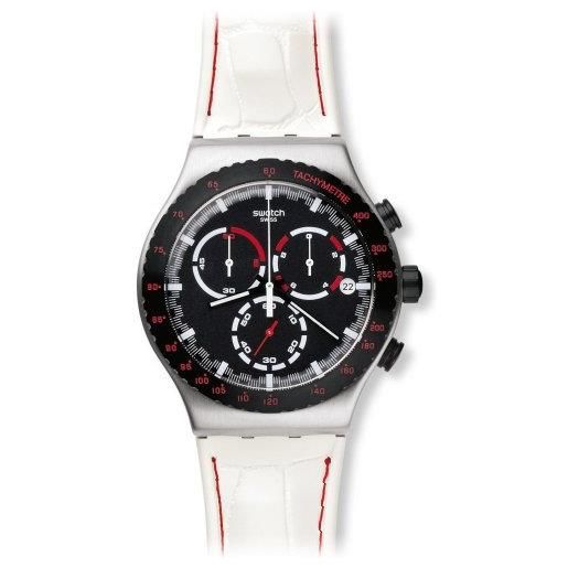 Swatch men's 42mm chronograph crocodile stainless steel case quartz watch yvs407