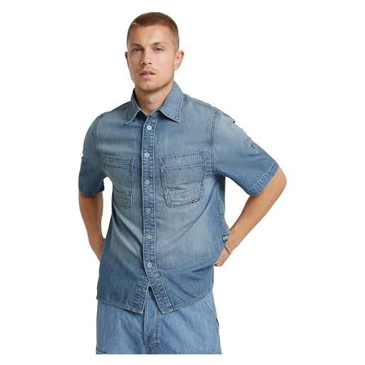 G-STAR RAW slanted double pocket regular shirt ss maglietta, blu (sun faded thames d24602-d539-g341), xs uomo