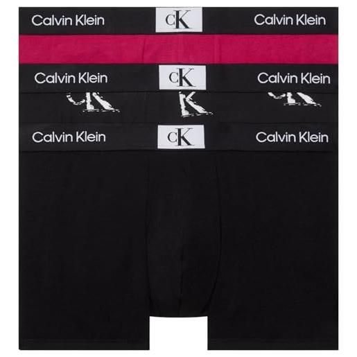 Calvin Klein trunk 3pk 000nb3528e, boxer uomo, nero (blk, ck distressed print_blk, jewel), m