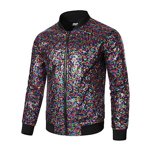 JOGAL giacca da baseball da uomo, con paillettes metallizzate, da discoteca, da discoteca, per feste, multicolore, m
