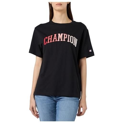 Champion legacy icons w-relaxed varsity logo s/s crewneck t-shirt, nero, m donna