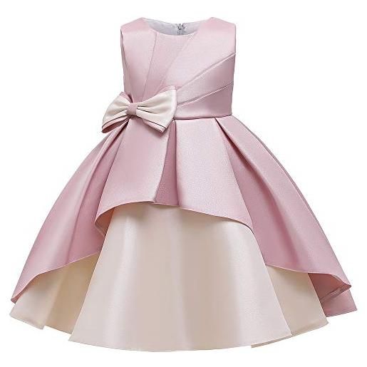 WAWALI - abito da principessa elegante da donna, in raso, con cuciture a fiori, per feste di compleanno, abiti formali rosa 8-9 anni