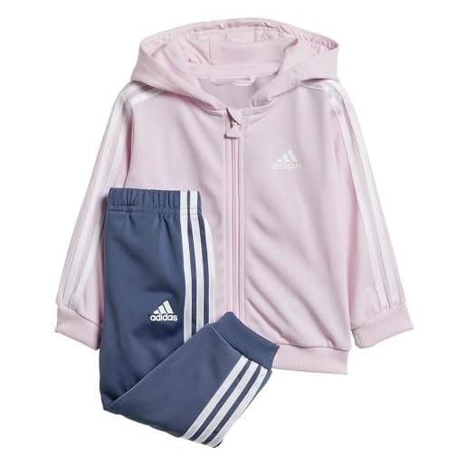 adidas essentials shiny hooded track suit jogger per giovani/bambini, clear pink/white, 12-18 months unisex baby