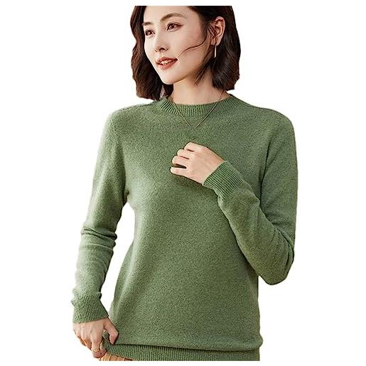 Youllyuu maglione in cashmere per donna 100% lana girocollo maglione pullover lavorato a maglia tinta unita army gn m