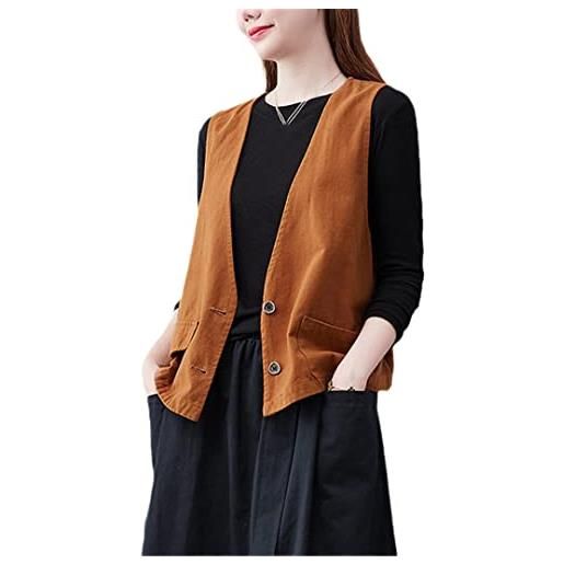 Ownwfeat cardigan senza maniche in cotone stile coreano da donna con tasca versatile, 3829kaki gilet, xxl
