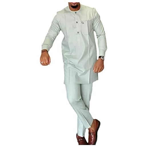 RVOLN di uomini abbigliamento africano abito dashiki set da 2 pezzi manica lunga tuta cappotti da giacca cime camicie e pantaloni vestito per il matrimonio (color: light grey, size: m)