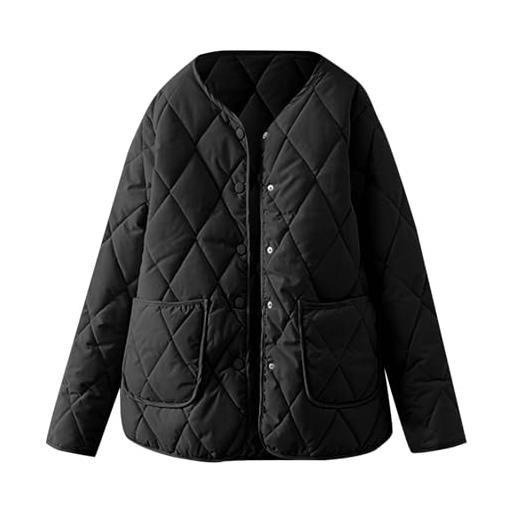 Bringbring_sweatshirt giacca leggera da donna, a maniche lunghe, calda, trapuntata chic ed elegante, tinta unita, giacca con tasche invernali, casual e aderenti, giacca autunno inverno bottoni capispalla, nero , xl