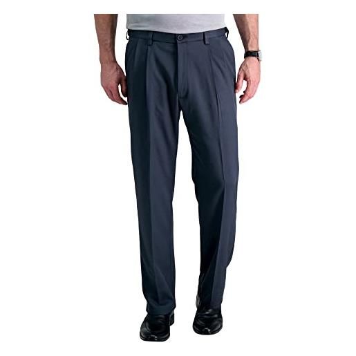 Haggar cool 18 pro classic fit pieghe anteriore nascosto pantaloni in vita espandibili - taglie regolari e grandi e alti - blu - 36w x 29l