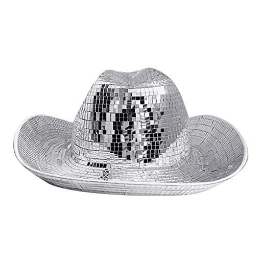 Generic cappelli da cowboy, a tesa larga, alla moda, estivi, da cowboy, da uomo, da donna, largo, regolabile, per attività all'aperto, maschio, jazz, cappello da cowboy, argento, taglia unica