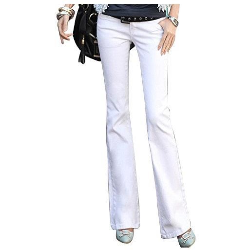 ZhuiKunA jeans a zampa con vita alta con tasche bootcut palazzo slim fit bianco 28