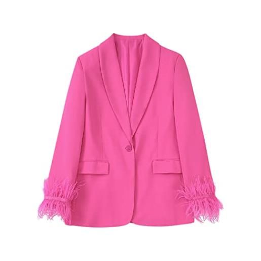 Haitpant giacca da donna in piuma rosa giacca con bottoni dritti blazer streetwear blazer a maniche lunghe per cappotti da donna, rosa, l