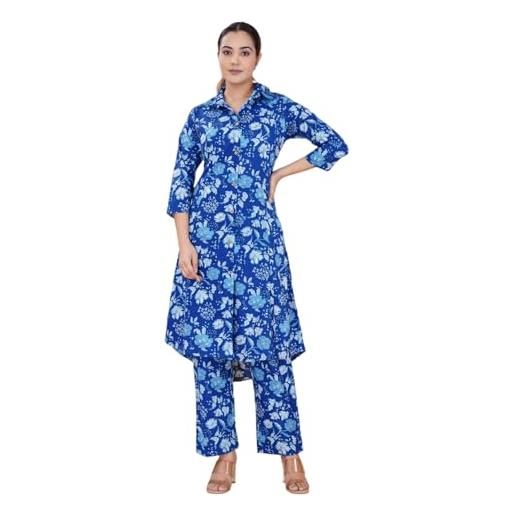 Generic aashita creations - kurta da donna in cotone stampato, con pantaloni, colore: blu navy, blu navy, l