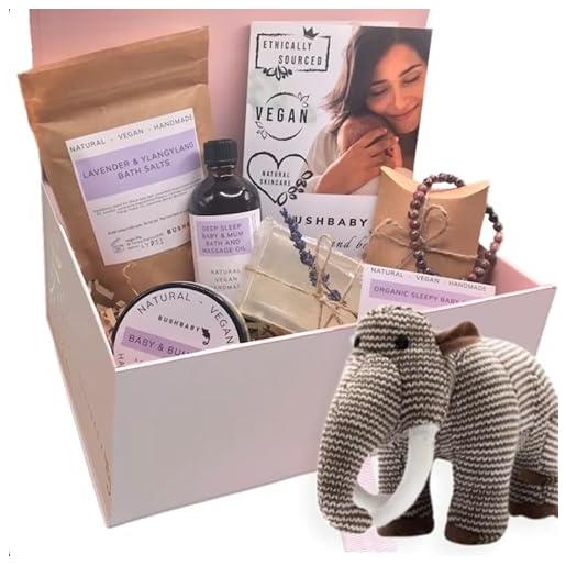 Bush Baby bushbaby kit di coccole naturali vegane per mamma e bambino, regalo per gravidanza di origine etica per mamma che si aspetta, cesto regalo per mamma per essere doccia, confezione regalo per mamma e maternità (mammut)