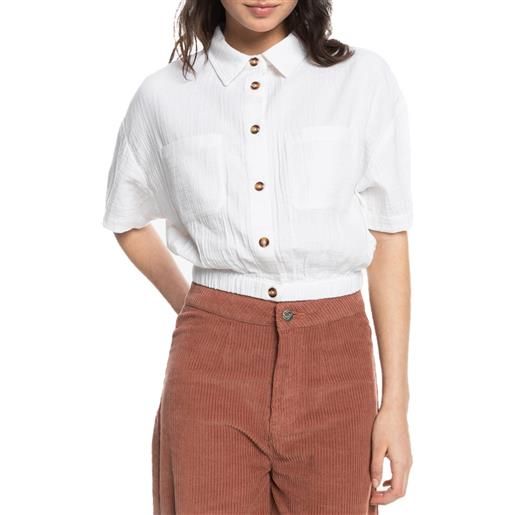 Roxy - camicia a maniche corte - coastal palm top snow white per donne in cotone - taglia xs, s, m, l - bianco