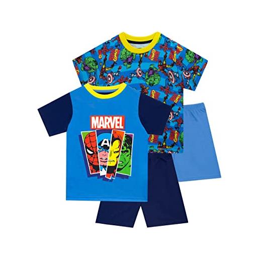 Marvel pigiama avengers 2 pezzi | pigiama ragazzi iron man, captain america, spiderman | pigiama supereroi per bambini multicolore 11-12 anni