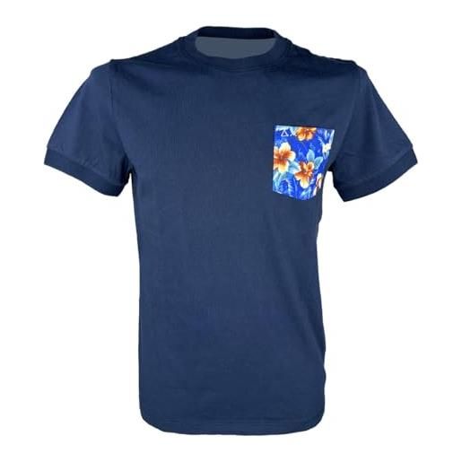 SUN68 t-shirt uomo pocket contrast t34102 blu taschino fiori cotone pe24 xxl