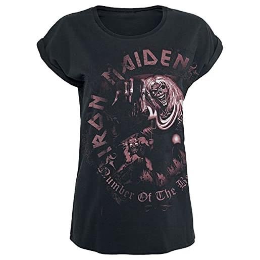 Iron Maiden number of the beast donna t-shirt nero/effetto usurato xxl 100% cotone regular