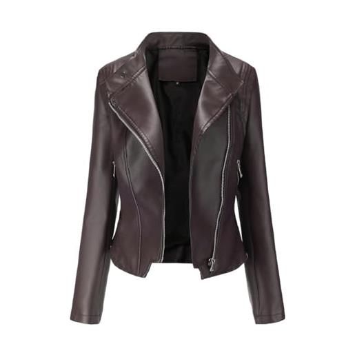 RQPYQF giacca corta da donna in pelle pu, giacca motociclista da donna elegante giacche donna casual per primavera e autunno wt54 (marrone, xxl)