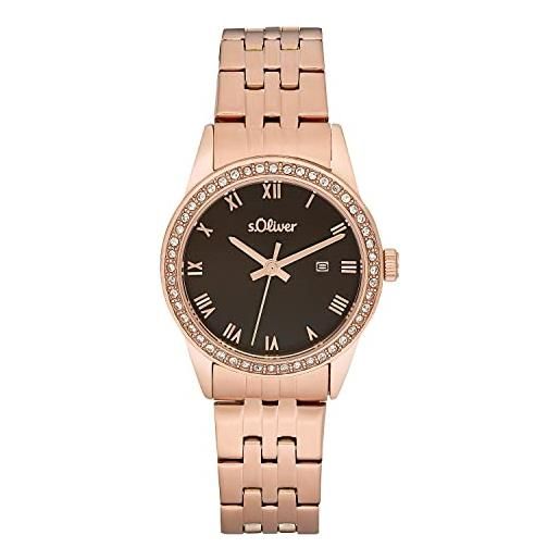 s.Oliver orologio da polso da donna al quarzo analogico, con bracciale in acciaio inossidabile, colore rosa, impermeabile a 5 bar, fornito in confezione regalo, 2033563