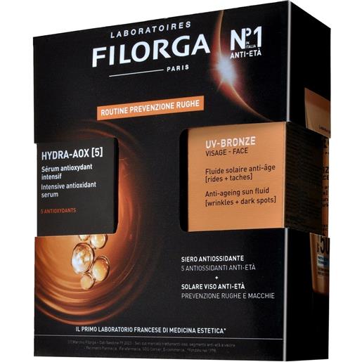 Filorga cofanetto hydra-aox [5] + uv bronze face spf50+ cofanetto solare, coffret solare, cofanetto antirughe