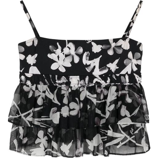 CHANEL Pre-Owned - top a fiori con ruches 2004 - donna - elastam/nylon - taglia unica - nero