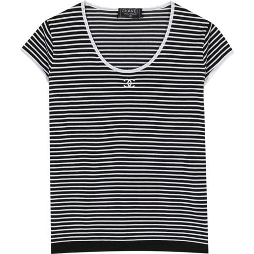 CHANEL Pre-Owned - t-shirt cc a righe anni 2000 - donna - cotone - taglia unica - nero