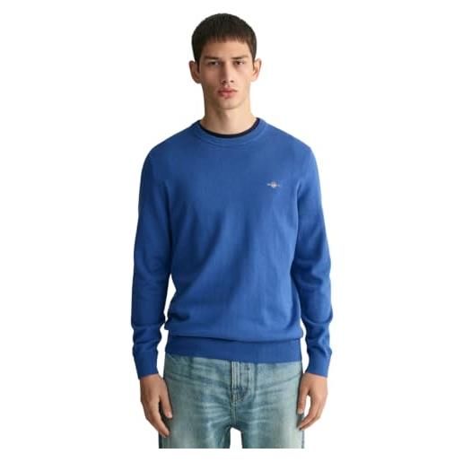 GANT classic cotton c-neck maglione, blu intenso, xl uomo