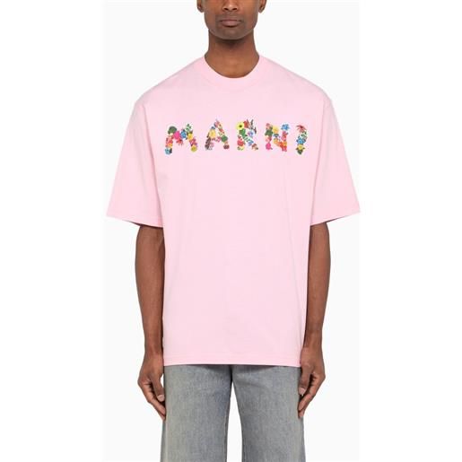 Marni t-shirt rosa con logo Marni bouquet