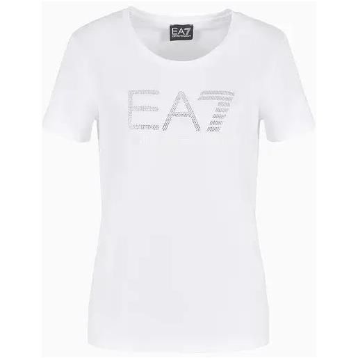 EA7 t-shirt logo series in cotone stretch con logo strass white l