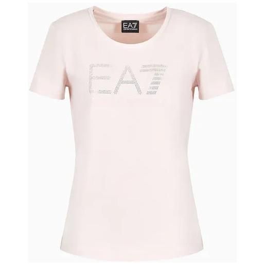 EA7 t-shirt logo series in cotone stretch con logo strass pink s