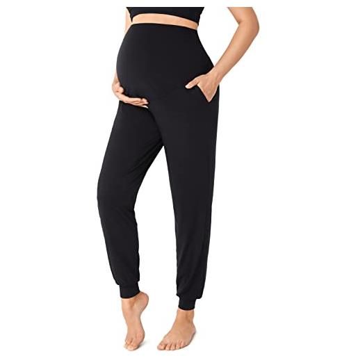 Gratlin donna pantaloni premaman con tasche stretch allenamento pantaloni yoga gravidanza casuale nero 42
