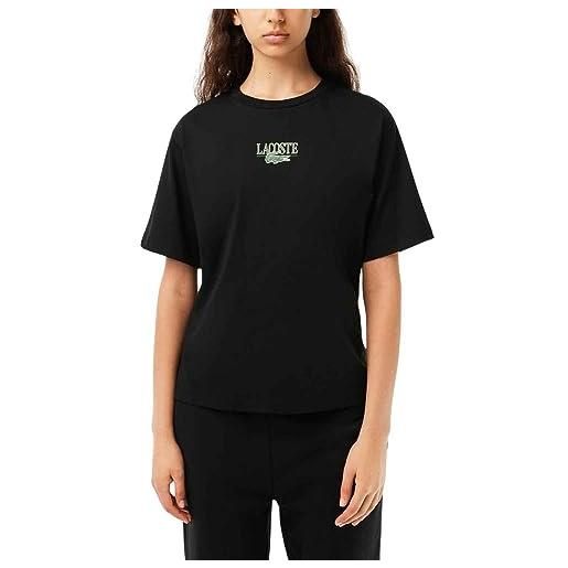 Lacoste tf0883 t-shirt manica lunga sport, nero, 44 donna
