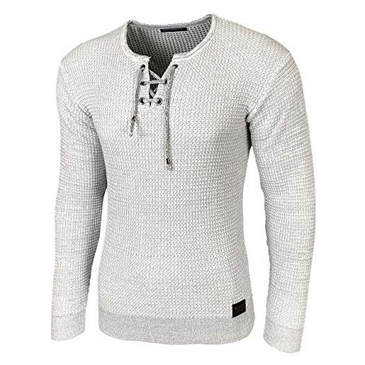 Baxboy maglione da uomo slim fit girocollo lavorato a maglia moderna a maniche lunghe in maglia fine bb-52132 bianco s