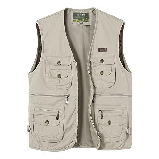 Yukirtiq uomo gilet pesca giubbino senza manica gilet da caccia giacche da lavoro con tasche safari gilet da fotografo, beige, s