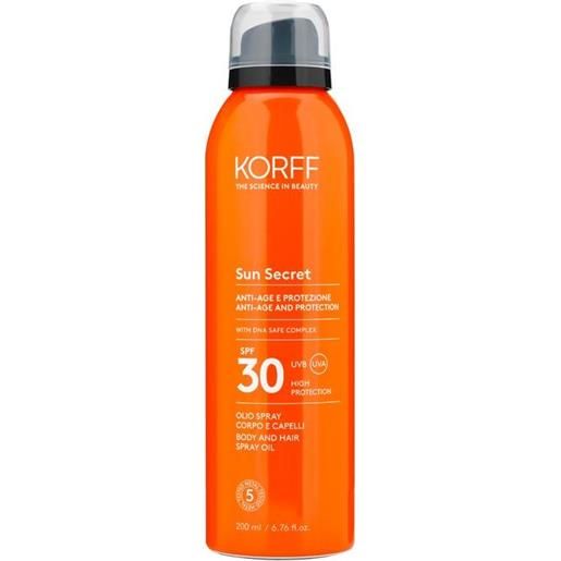 Korff sun secret olio spray corpo e capelli anti-age spf30 200ml