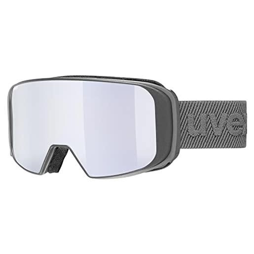 Uvex saga to, occhiali da sci unisex, con lente intercambiabile, ventilazione della montatura senza spifferi, rhino matt/silver-lgl clear, one size