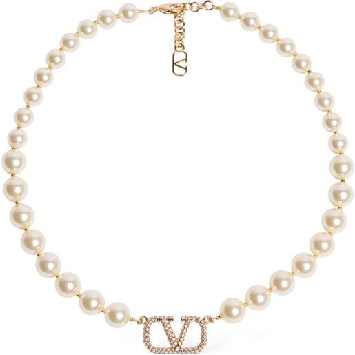 VALENTINO GARAVANI collana v logo signature / perle d'imitazione
