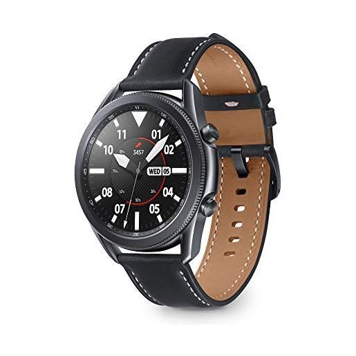 Samsung galaxy watch3 smartwatch bluetooth, cassa 45mm acciaio, cinturino pelle, saturimetro, rilevamento cadute, monitoraggio sport, batteria 340 m. Ah, ip68, nero (mystic black) [versione italiana]