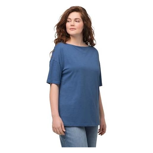 Ulla popken t-shirt, bottoni, scollo a u, mezze maniche, cotone biologico magliette, colore: blu colomba, 56-58 donna