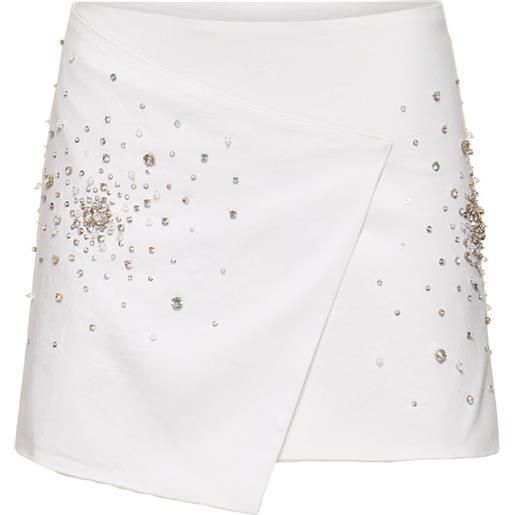DES PHEMMES embellished cotton satin mini wrap skirt