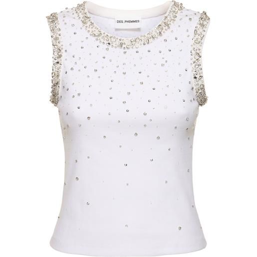 DES PHEMMES tank top in jersey a costine con cristalli
