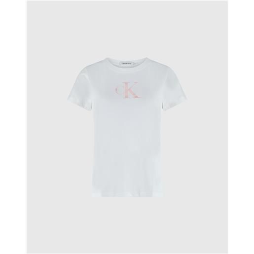 Calvin Klein t-shirt con monogramma slim bianco donna