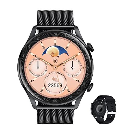 Aliwisdom smartwatch per uomo donna, 1,36'' hd rotondo smart watch con chiamate bluetooth e promemoria whatsapp, fitness tracker impermeabile orologio fitness per i. Phone android (nero)