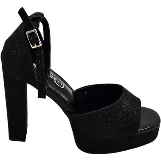 Malu Shoes sandali tacco donna in tessuto satinato nero plateau 3 cm tacco 11 cm con fascia avampiede chiusura regolabile caviglia