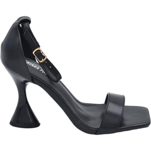 Malu Shoes sandali donna pelle nero tacco clessidra 9 cm fascetta all'avampiede chiusura cinturino alla caviglia regolabile moda